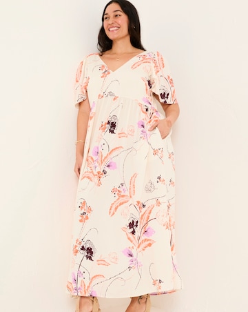 FatFace Copper & Black Marlow Flute Sleeve Dress