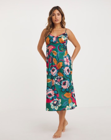 Stretch Satin Lace Trim Floral Maxi Nightie