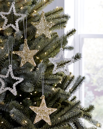 Set of 6 Gold Glittered Glass Star Christmas Tree Decorations