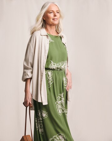 Julipa Textured Crinkle Printed Pocket Midi Dress