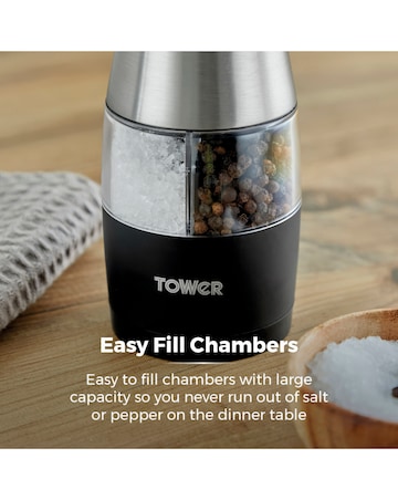 Tower Dual Electric Salt & Pepper Mill - Stainless Steel, Black