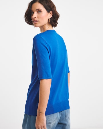 Blue Short Sleeve Crew Neck Cardigan