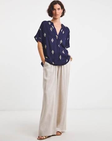 Printed Linen Mix Tunic Top