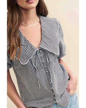 Nobody's Child Black Gingham Peter Pan Collar Short Sleeve Blouse