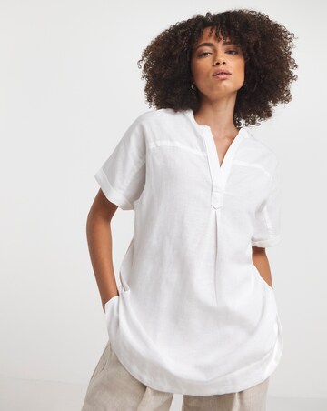 White Short Sleeved Linen Top