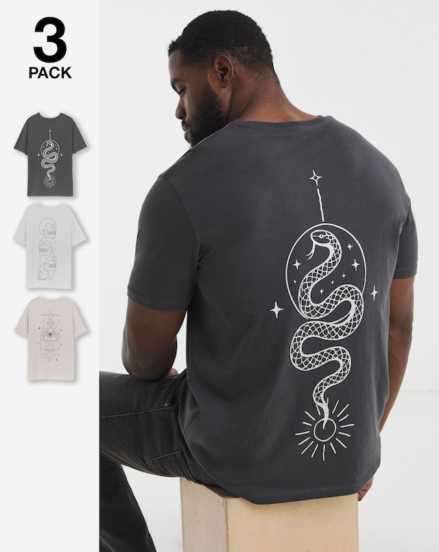 Jack & Jones Kevin Back Graphic T-Shirt 3 Pack - Multi