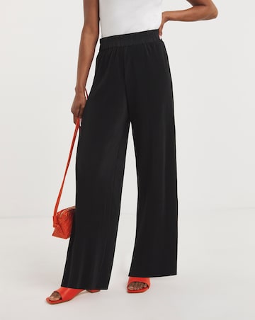 Black Plisse Wide Leg Trousers