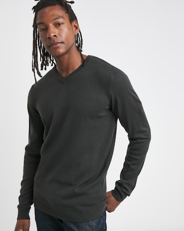 V Neck Charcoal Acrylic Knitted Jumper