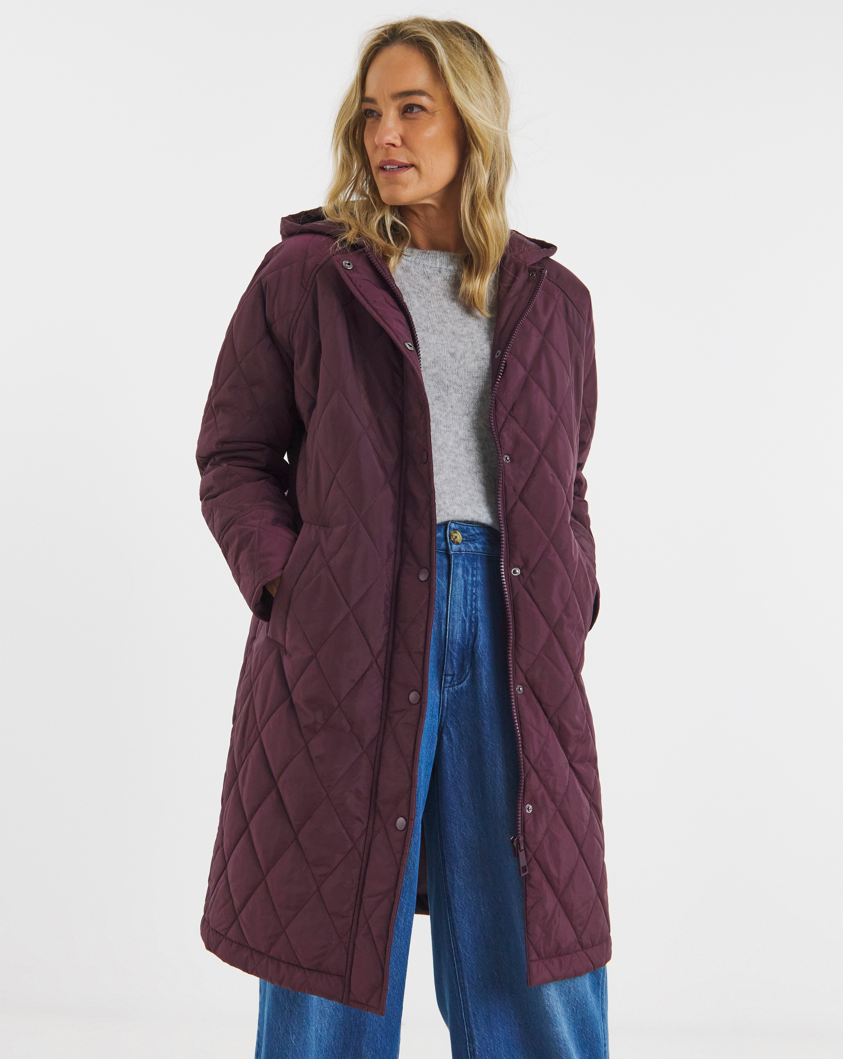 Wine Hooded Quilt Coat | JD Williams