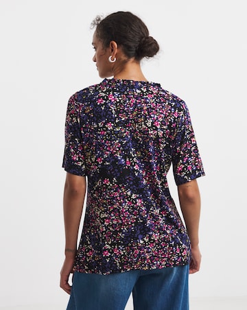 Navy Print Frill Neck Top