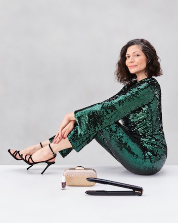 Green Pull On Sequin Straight Leg Trouser