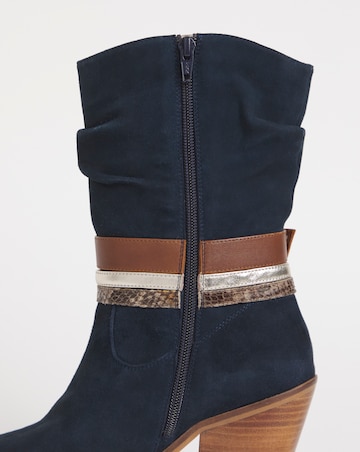 Joe Browns Navy Triple Strap Ruched Suede Cowboy Boot -Wide Fit (E)