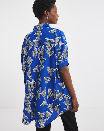 Womens Printed Oversized Blouse - Blue Abstract