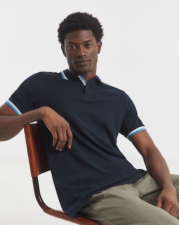 Pure Cotton Tipped Pique Polo Long Length- Navy