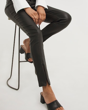 Black Coated Splitfront Hem Slim Jeans