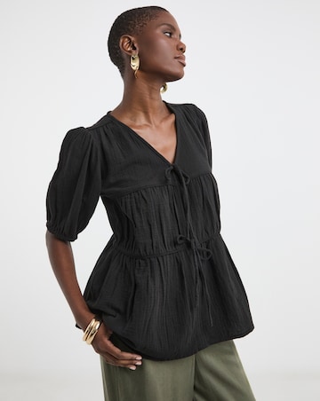 Pure Cotton Textured Tie Front Top