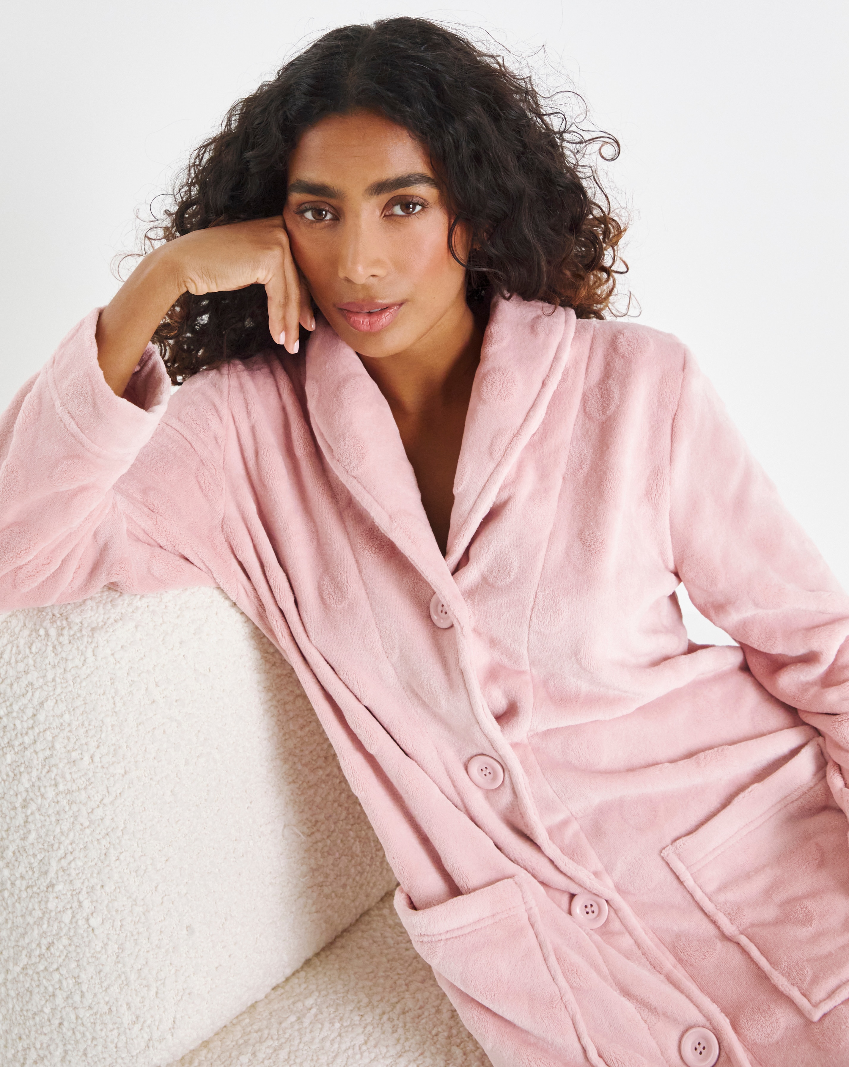 Pretty Secrets Button Through Fleece Dressing Gown | JD Williams