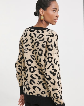 Leopard V Neck Jumper