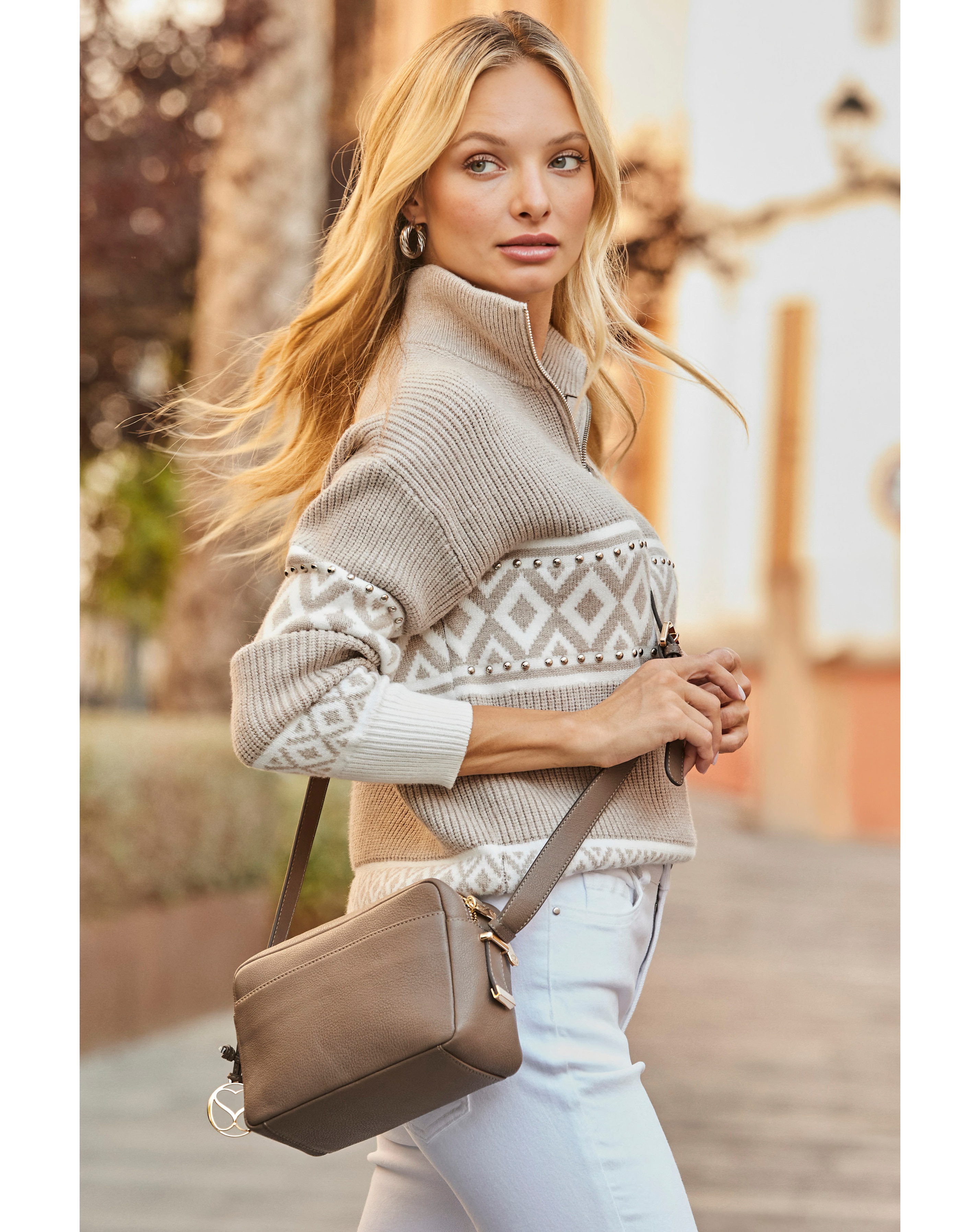 Sosandar Aztec Zip Collar Jumper | JD Williams