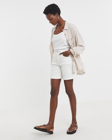 White Floral Embroidered Denim Shorts