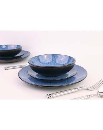 Waterside Blue Reactive Glaze 12 Piece Diner Set