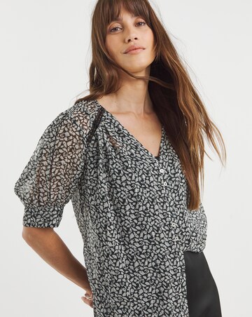 Mono Print Dipped Back Blouse