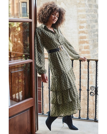 Sosandar Tiered Midi Polka Dress