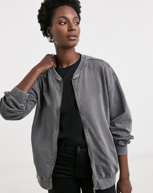 Acid Wash Lightweight Bomber Jacket - Grey