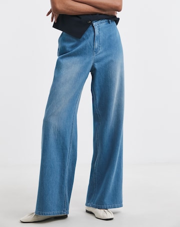 Mid Blue Premium Drape Wide Leg Jeans