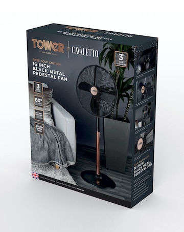 Tower 16 Inch Cavaletto Metal Black and Rose Gold Stand Fan