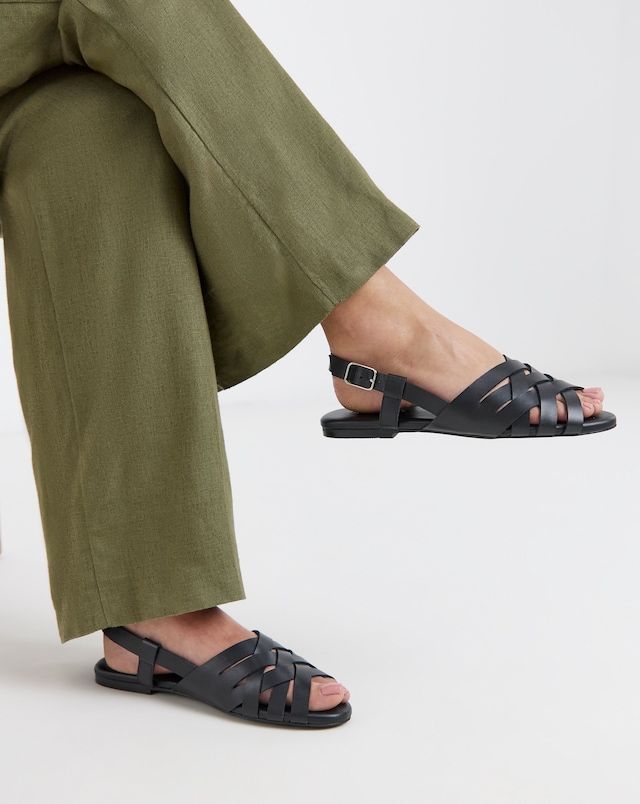 Luz Leather Woven Peep Toe Slingback Sandals - Wide Fit (E)