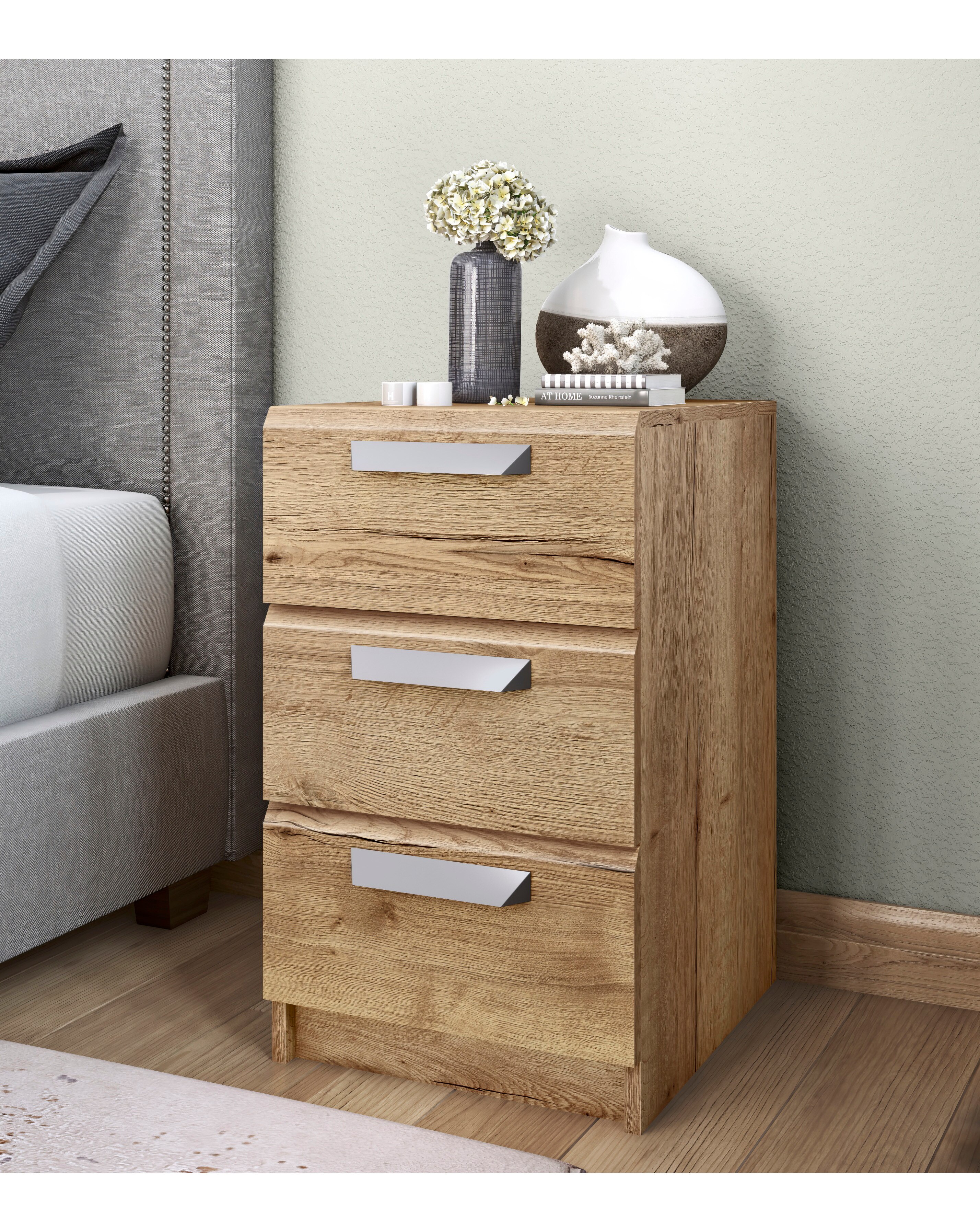 Lugo Ready Assembled 3 Drawer Bedside Table