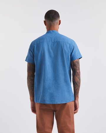 Cobalt Grandad Collar Linen Shirt