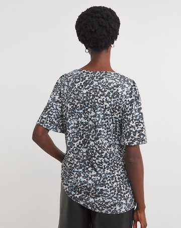 Blue Print Twist Detail Angel Sleeve Top