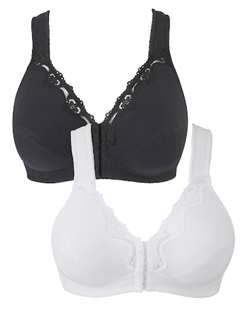 Pretty Secrets (2 Pack) Front Fastening Bras (B-DD) White/Black