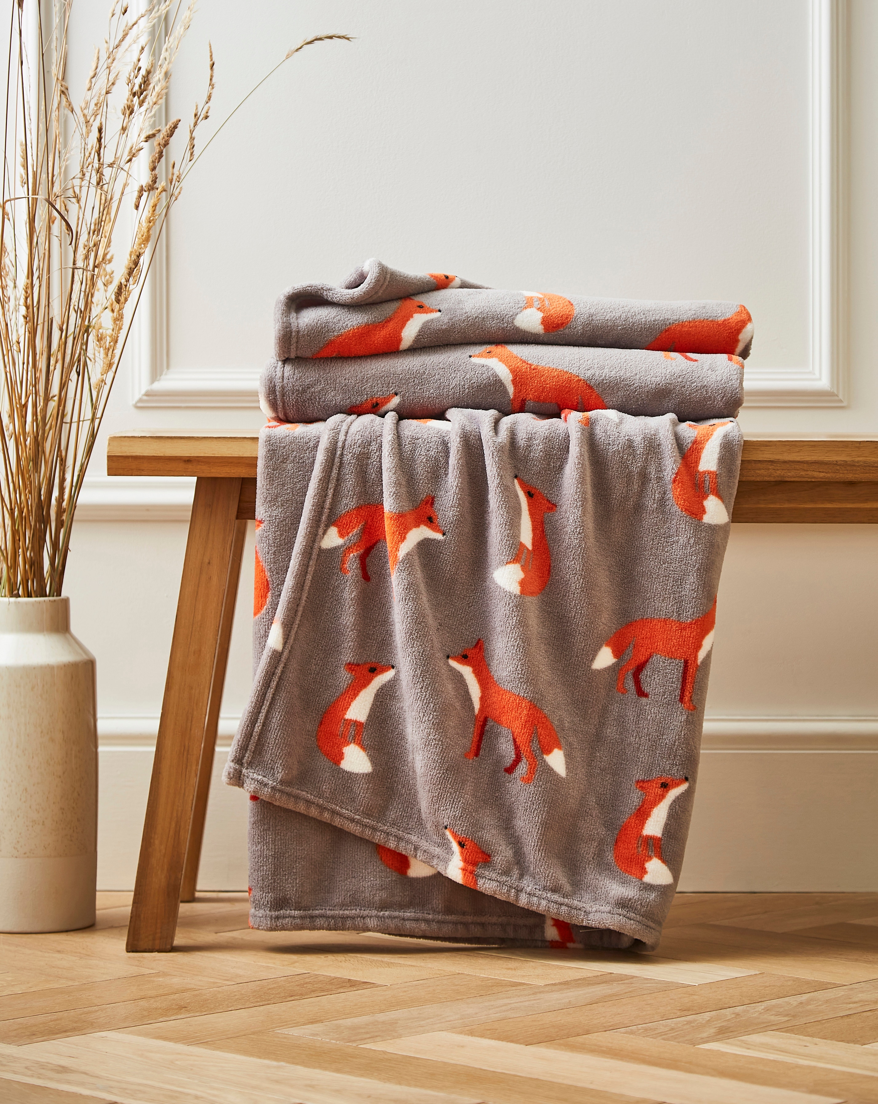 Blanket Flower Fox Print Throw Blanket Fox Fleece Throw JD Williams