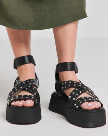 Simply Be Ruby Studded Cross Strap Flatform Sandals - Extra Wide Fit (EEE)