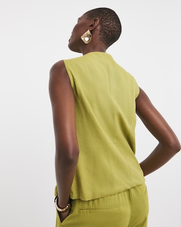 Green Tie Front Linen Mix Waistcoat