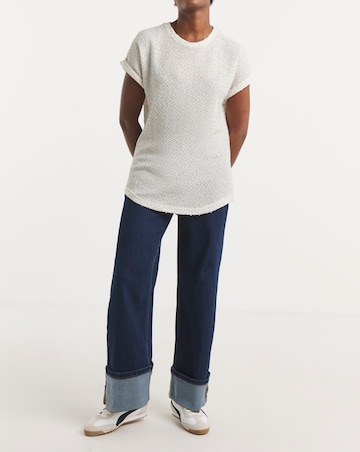 Textured Sequin Longline Curved Hem Top