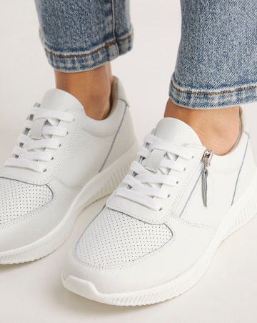 Heavenly Soles Seraphina Leather Lace Up Side Zip Trainers Wide E Fit