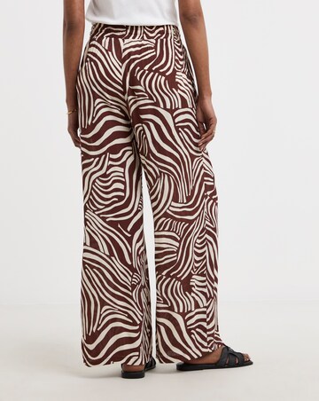 Brown Print Crinkle Pull On Wide Leg Trousers