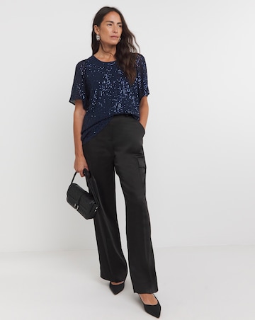 Navy Sequin Angel Sleeve Top