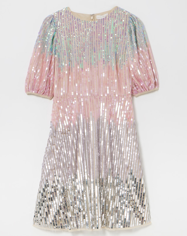 Maya Curve Mermaid Sequin Stripe Puff Sleeve Mini Dress