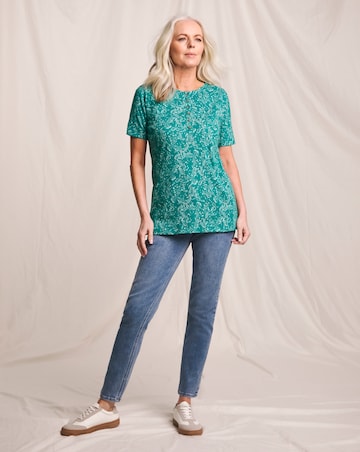 Julipa Printed Pure Cotton Ribbed Henley Top