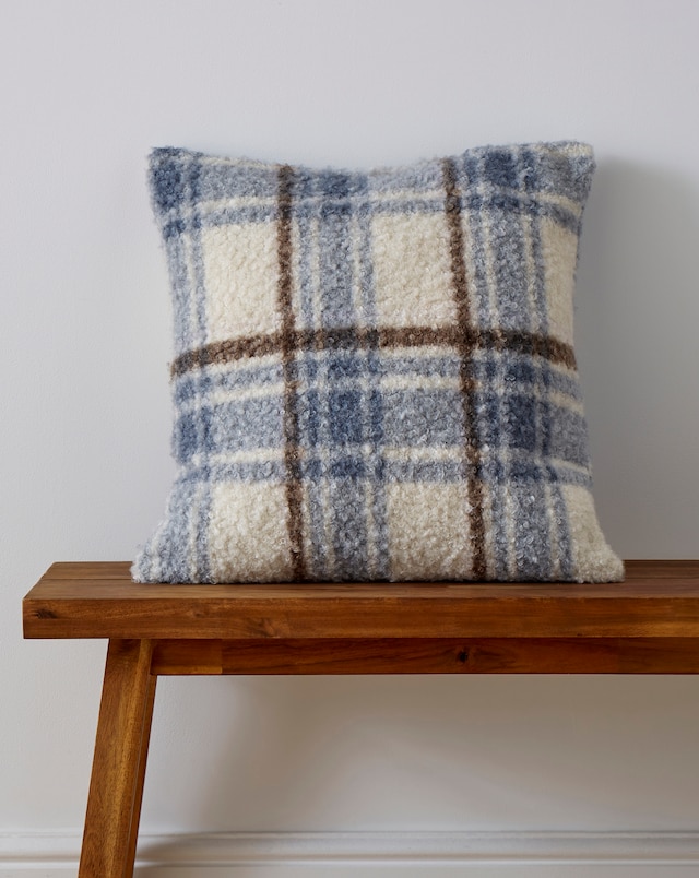 Boucle Checked Cushion - Blue