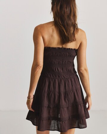 Cotton Bandeau Mini Beach Dress Chocolate