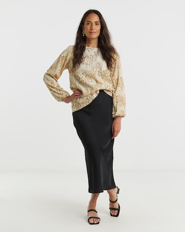 Velvet Sequin Slash Neck Volume Sleeve Top