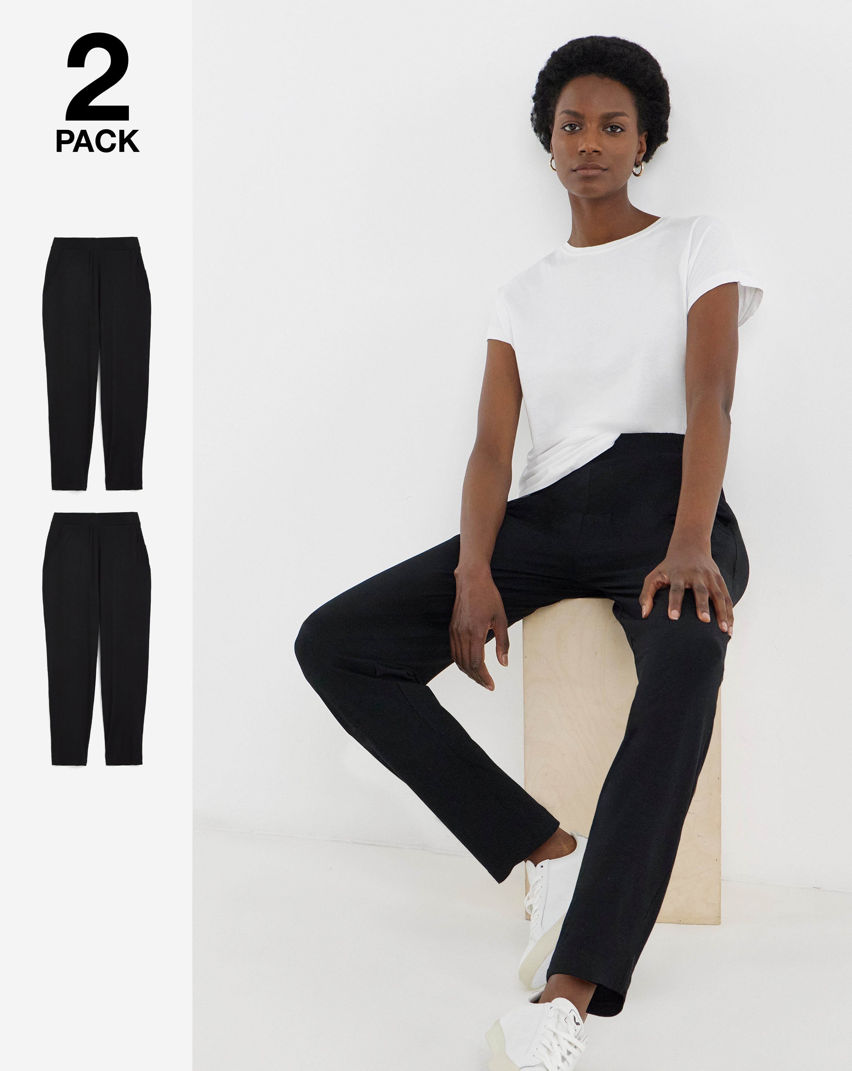 2 Pack Black Jersey Tapered Leg Trousers
