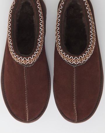 Reese Suede Embroidery Mule Snug Slippers - Wide Fit (E)