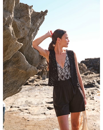 FatFace Coin Trim Crochet Waistcoat